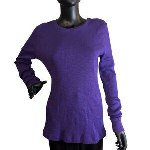 LRL Lauren Jeans Co Purple Ribbed Knit Top Button Shoulder L